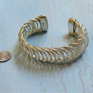 Monet Silver‎ Textured Circle Link Cuff Bracelet